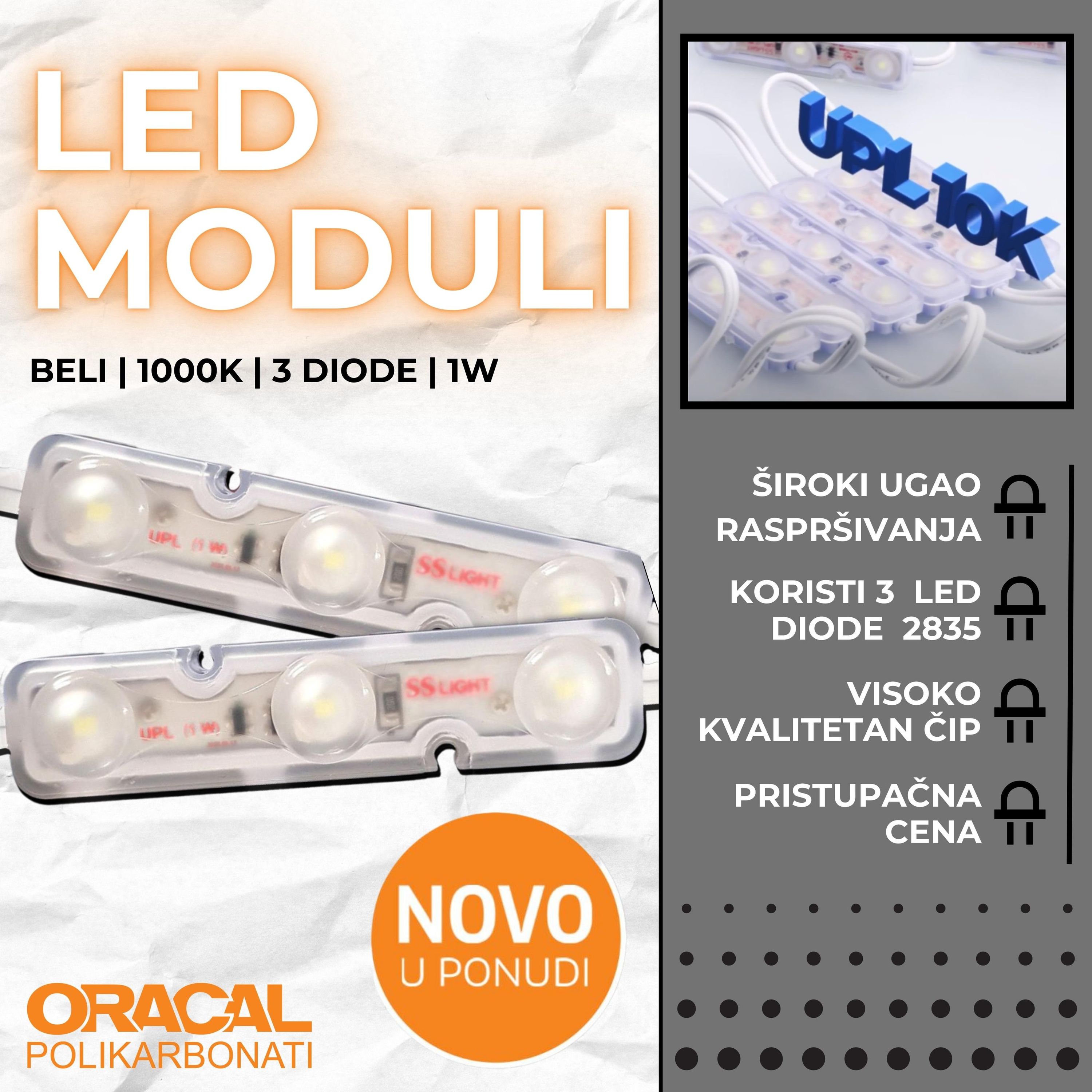 LED modul Led-modul UPL 1W, 10.000K, sočivo 160°/3 diode 2835