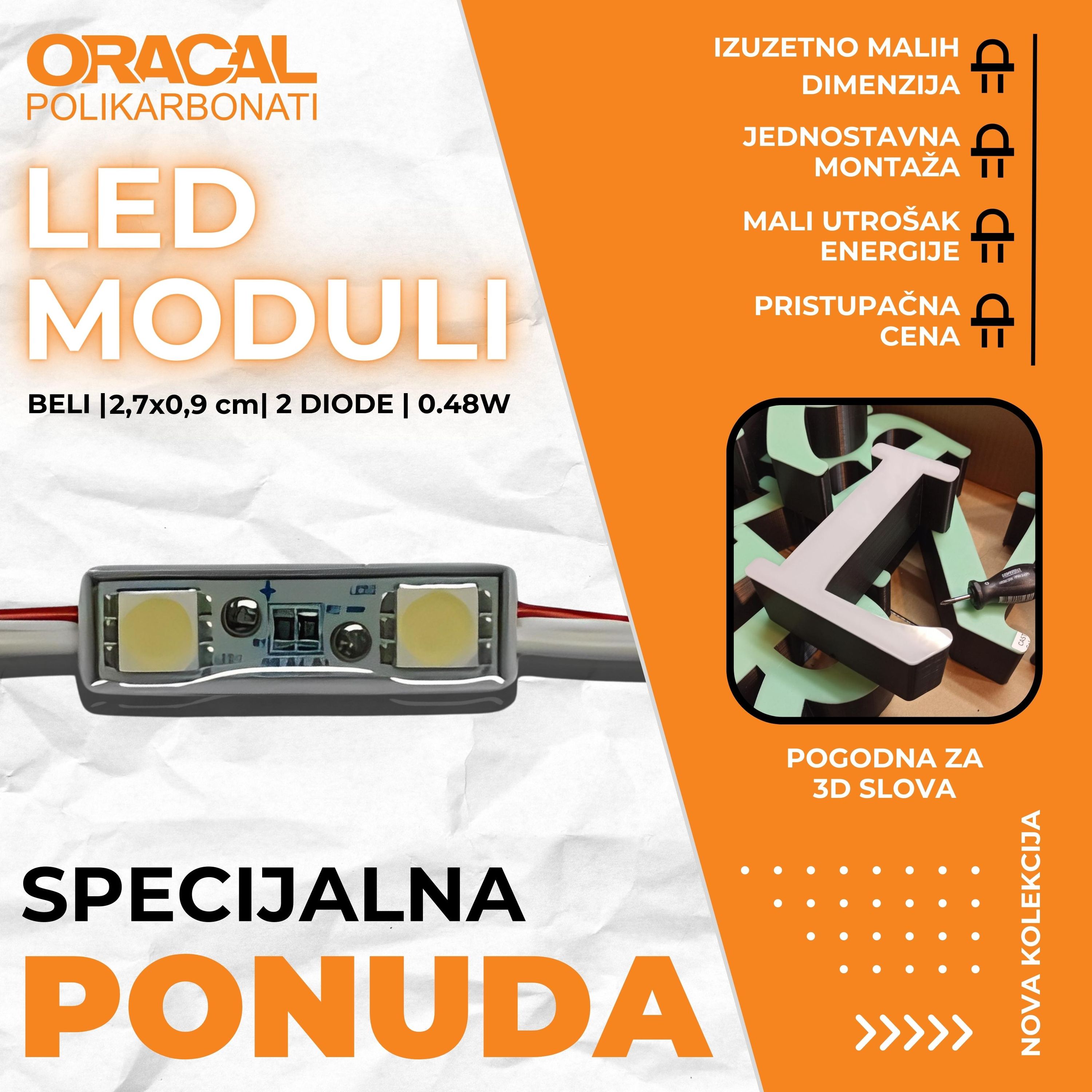 LED modul malih dimenzija 2,7x0,9 cm, 0,48W